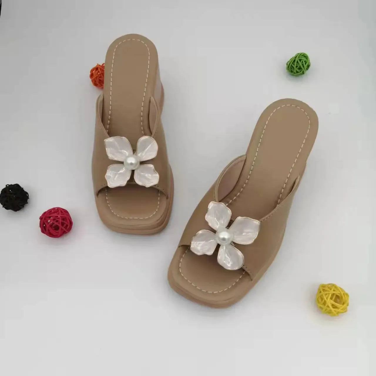 Floral Leather Slip-on Wedge Sandals - Wedge Shoes - LeStyleParfait