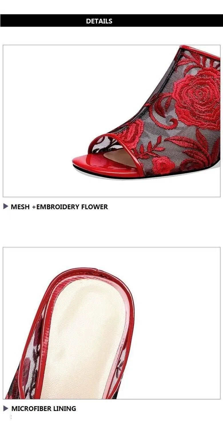 Floral Peep Toe Slip On Shoes - Sandals - LeStyleParfait