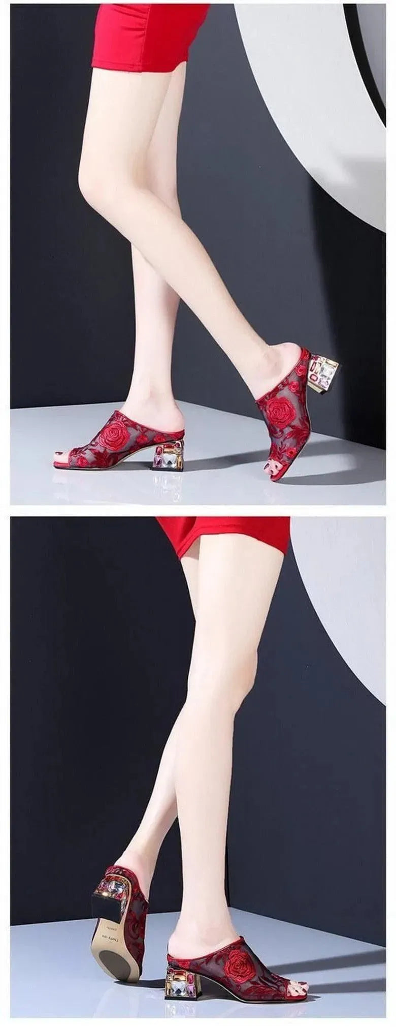 Floral Peep Toe Slip On Shoes - Sandals - LeStyleParfait