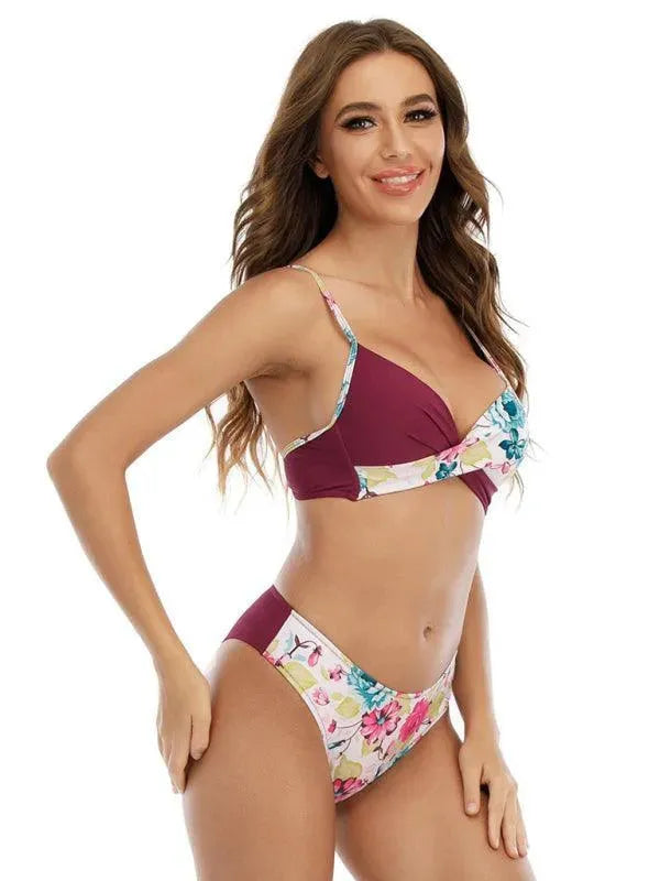 Floral Twisted Bandeau Hipster Bikini Set - Bikini - LeStyleParfait
