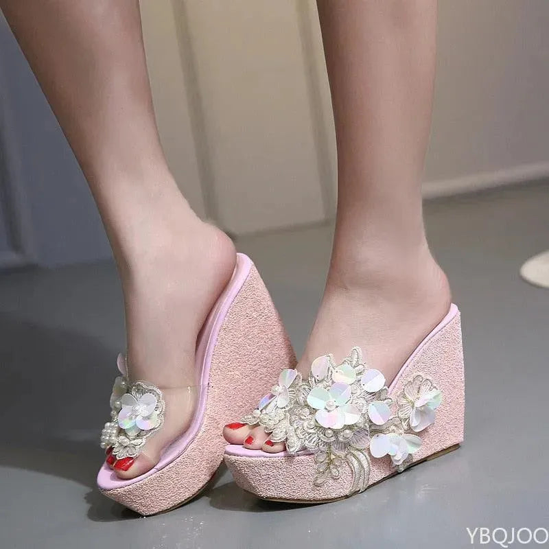 Floral Wedge Sandal Shoes - Wedge Shoes - LeStyleParfait