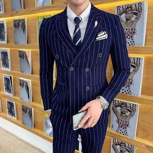 Formal Striped Double-Breasted Suit - Men's Suit - LeStyleParfait
