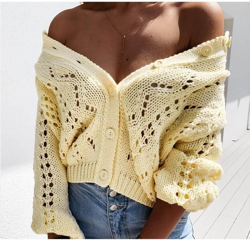 Geometric Holes Pattern Cardigans Sweater For Women - Sweater - LeStyleParfait Kenya