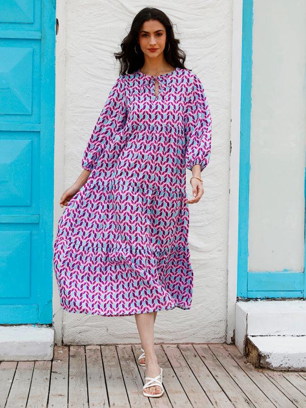 Geometric Puff-Sleeve Maxi Dress - Maxi Dress - LeStyleParfait Kenya