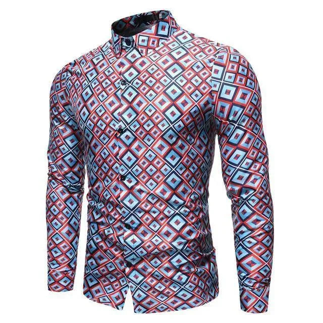 Geometric Slim Fit Casual Shirt For Men - Long Sleeve Shirt - LeStyleParfait