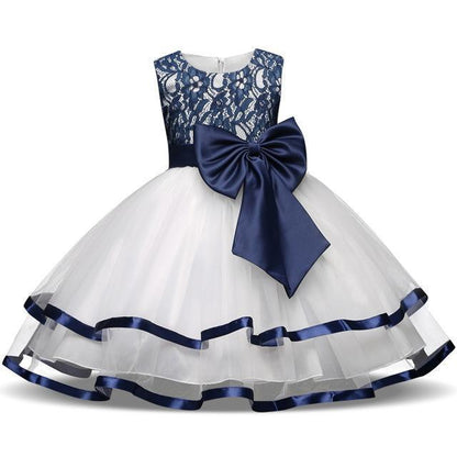 Girls Dress Princess Lace Flower Girl Dress 4-10 Years Blue White - Dress - LeStyleParfait Kenya