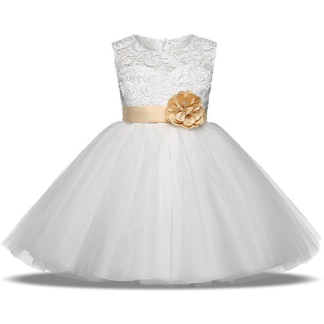 Girls Dress Princess Lace Flower Girl Dress 4-10 Years White - Dress - LeStyleParfait Kenya