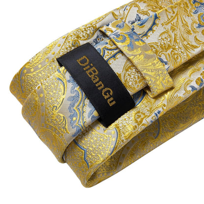 Gold Blue Paisley Necktie Set - Necktie - LeStyleParfait Kenya