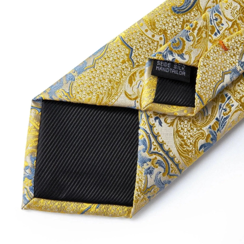 Gold Blue Paisley Necktie Set - Necktie - LeStyleParfait