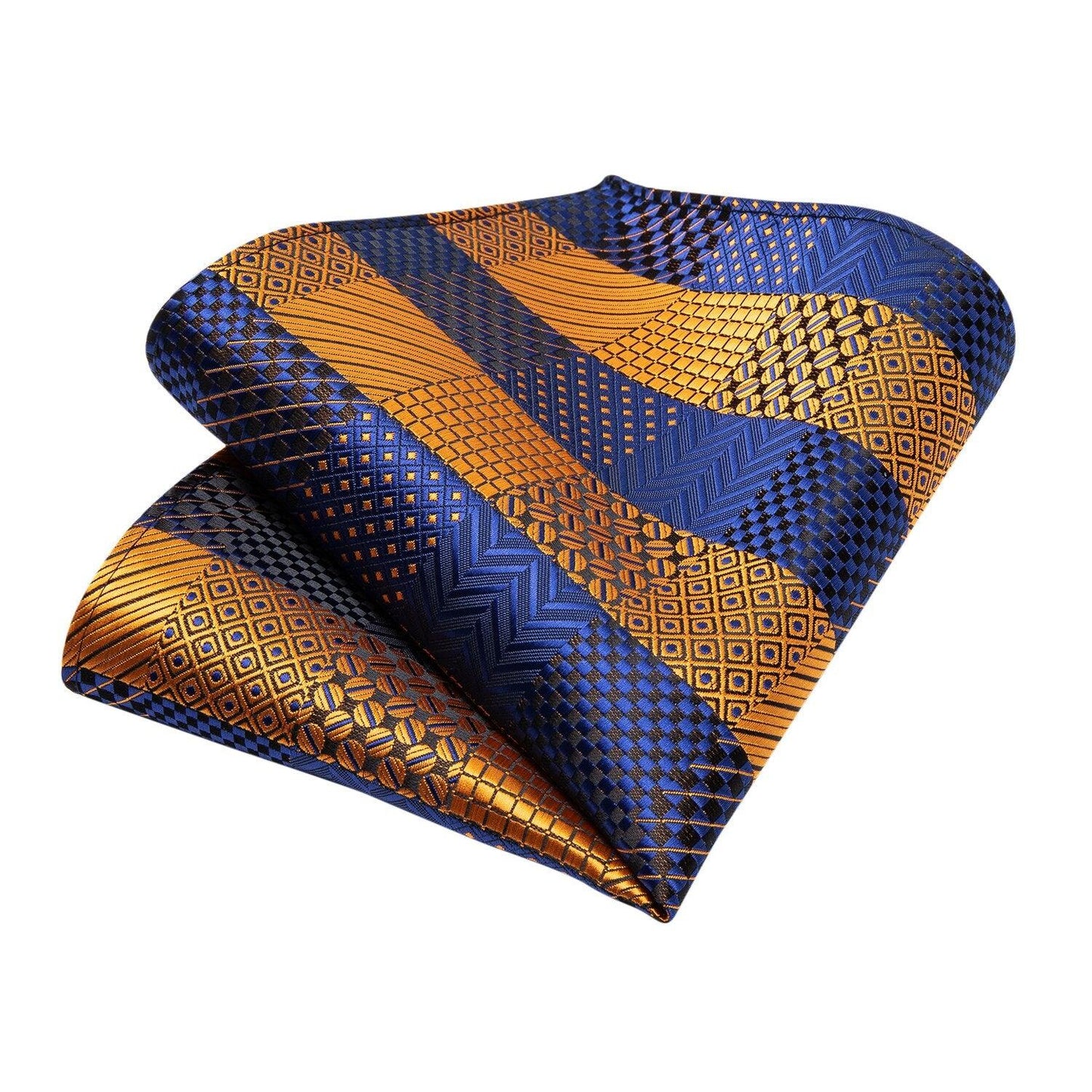 Gold Blue Striped Silk Necktie Set - Necktie - LeStyleParfait Kenya
