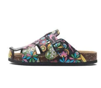 Graffiti Slip-On Leather Sandals - Sandals - LeStyleParfait