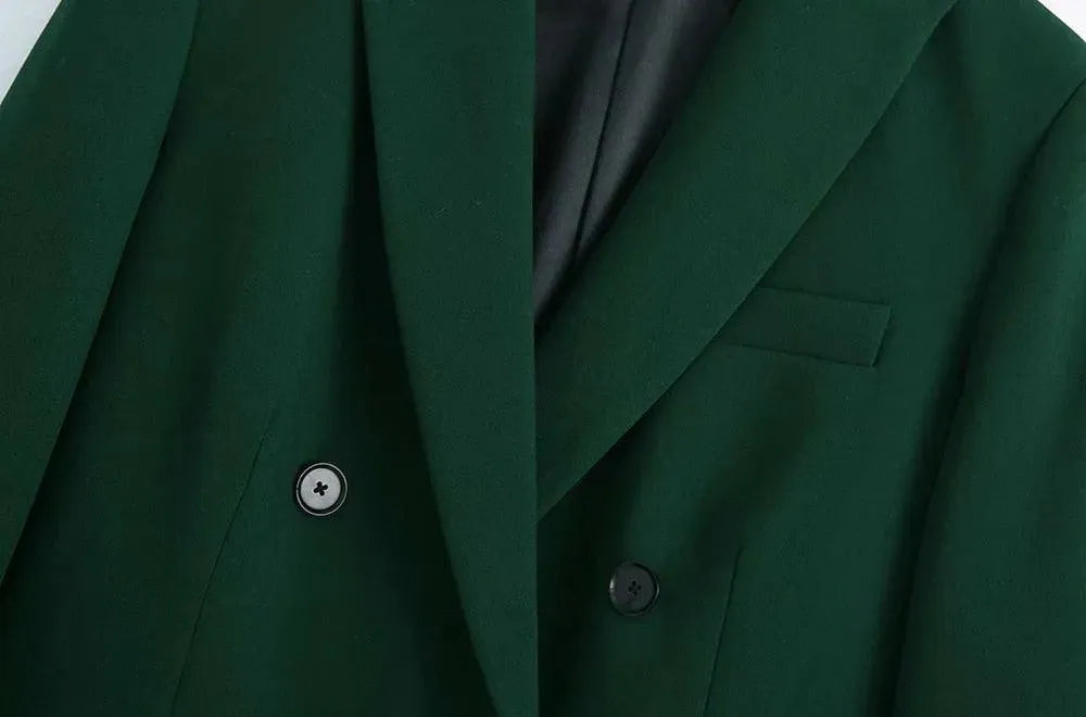 Green Double Breasted Blazer Women - Casual - Plain-Solid - Double-Breasted Blazer - LeStyleParfait