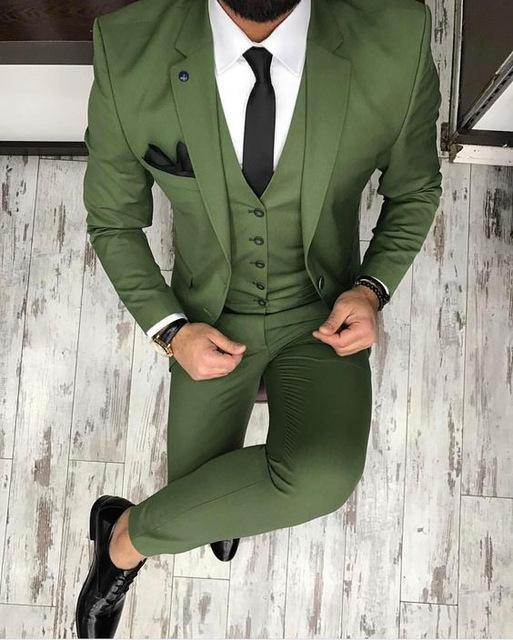 Green Men's Suit Business Style 3 Piece Suits Tuxedo - Suit - LeStyleParfait Kenya