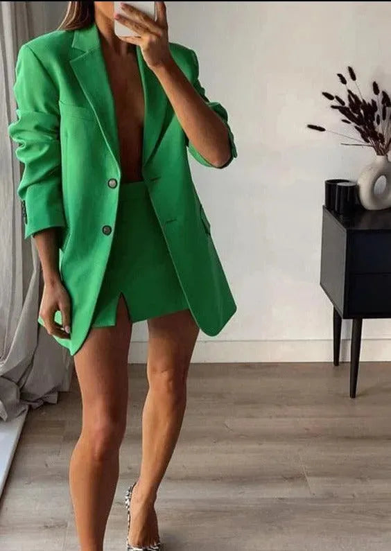 Green Mini Skirt Suit - Skirt Suit - LeStyleParfait