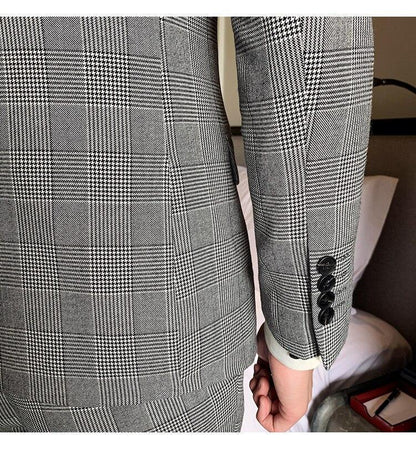 Grey Men's Suit, Plaid Double Breast 3-Piece Suit - Suit - LeStyleParfait Kenya