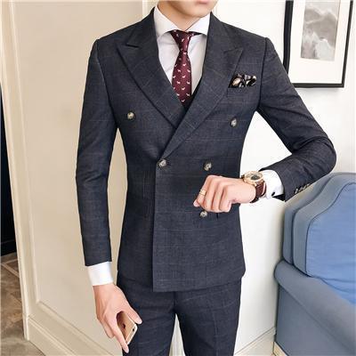 Grey Plaid Men's Suit Double Breast Suit - Suit - LeStyleParfait Kenya