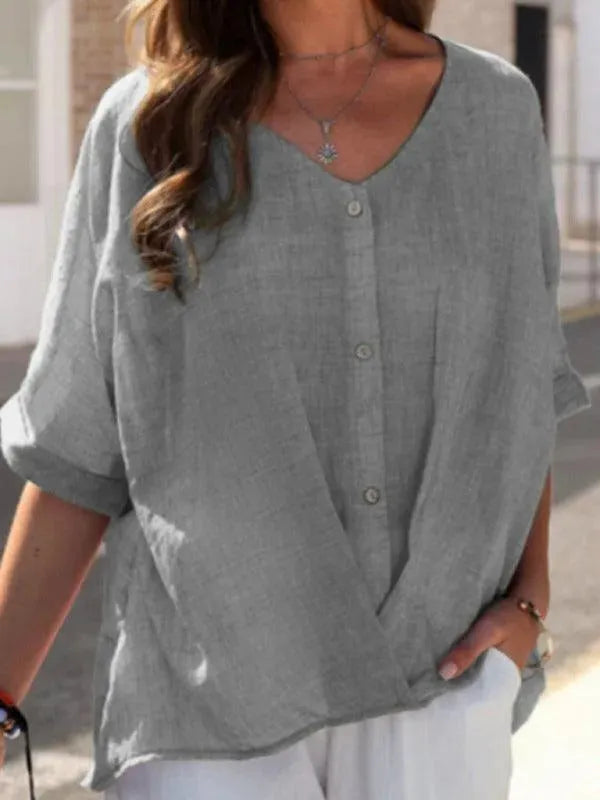 Half Sleeve Loose V Neck Casual Women Top - Women Tops - LeStyleParfait