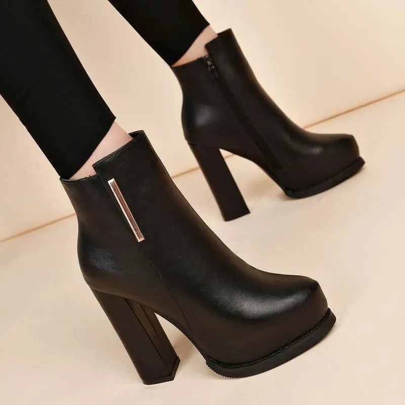 High-Heels Ankle Leather Boots - Boots - LeStyleParfait