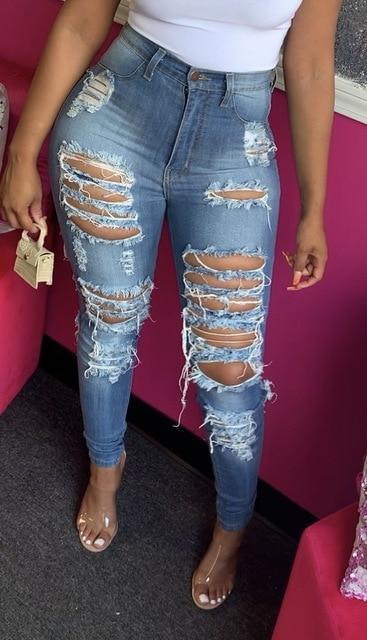 High Waist Ripped Jeans - Women's Pants - Pants - LeStyleParfait Kenya
