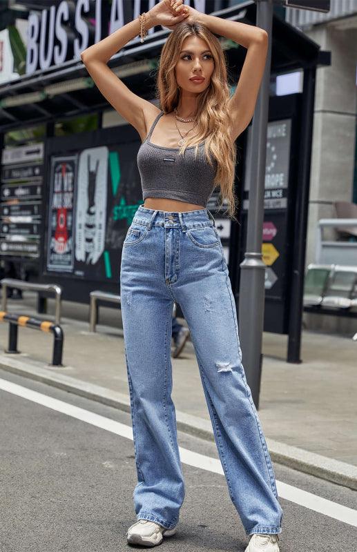 Buy High Waisted Straight Loose Jeans at LeStyleParfait Kenya