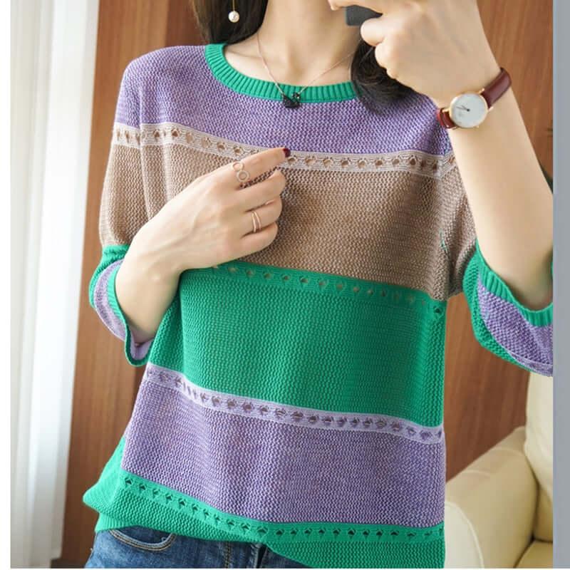 Holed Round Neck Knitted Sweater - Sweater - LeStyleParfait Kenya