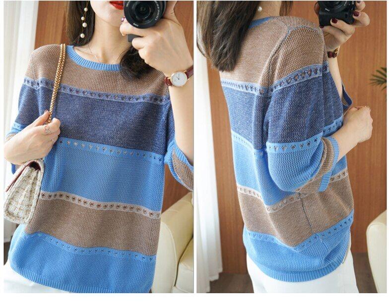 Holed Round Neck Knitted Sweater - Sweater - LeStyleParfait Kenya