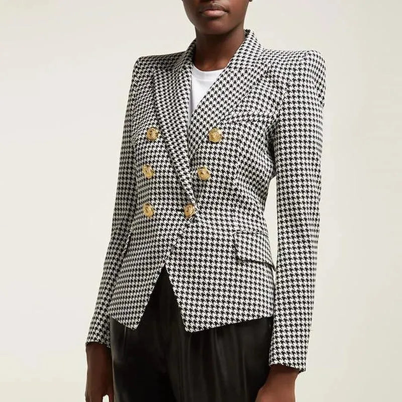 Houndstooth Blazer Women - Casual - Plaid - Double-Breasted Blazer - LeStyleParfait