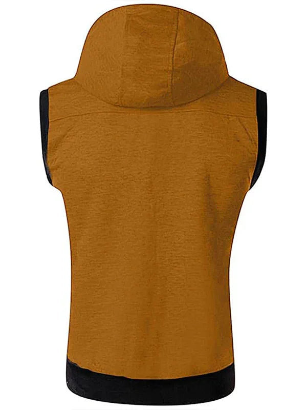 Gilet sans manches à capuche pour homme, couleur unie, coupe ajustée 