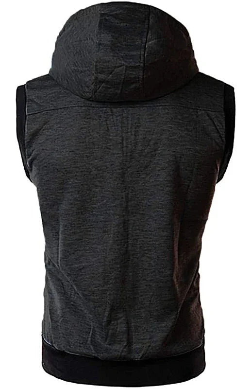 Gilet sans manches à capuche pour homme, couleur unie, coupe ajustée 