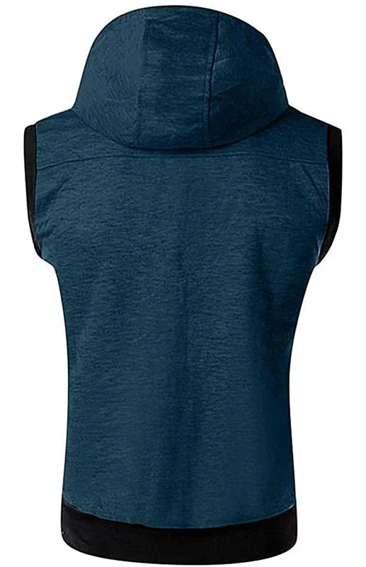 Gilet sans manches à capuche pour homme, couleur unie, coupe ajustée 