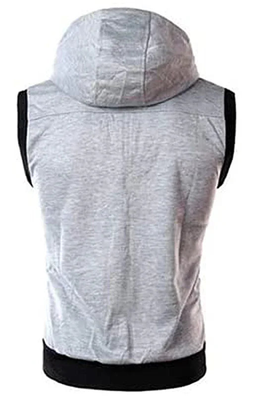 Gilet sans manches à capuche pour homme, couleur unie, coupe ajustée 