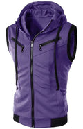 Gilet sans manches à capuche pour homme, couleur unie, coupe ajustée 