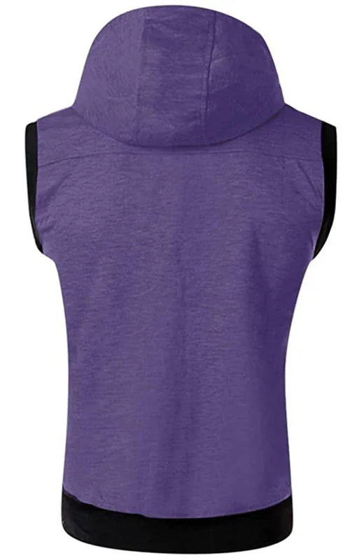 Gilet sans manches à capuche pour homme, couleur unie, coupe ajustée 