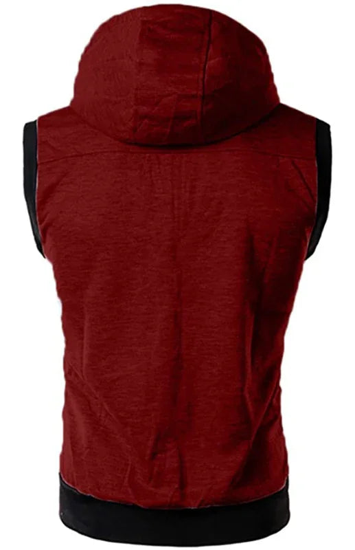 Gilet sans manches à capuche pour homme, couleur unie, coupe ajustée 