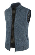 Gilet zippé pour homme, couleur unie, col montant, sans manches, en maille. 