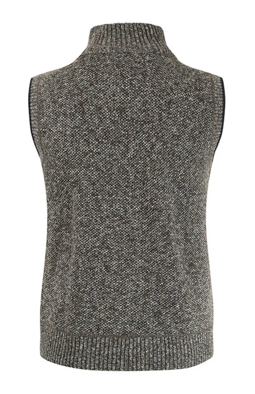 Gilet zippé pour homme, couleur unie, col montant, sans manches, en maille. 