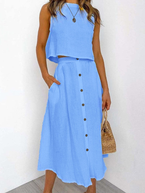 Vintage Button Down Sleeveless Midi Dress