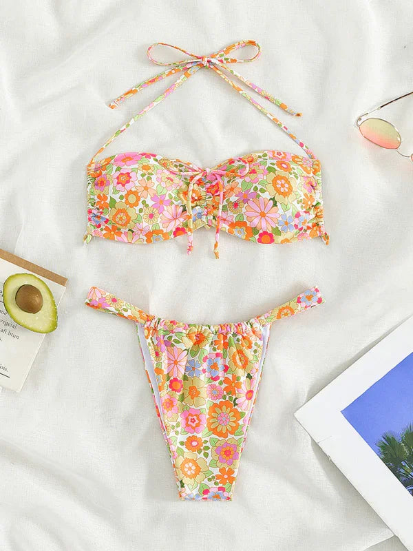 Women Floral String Bikini Set