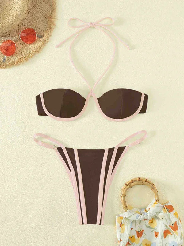 Ensemble bikini bandeau blanc pour femme
