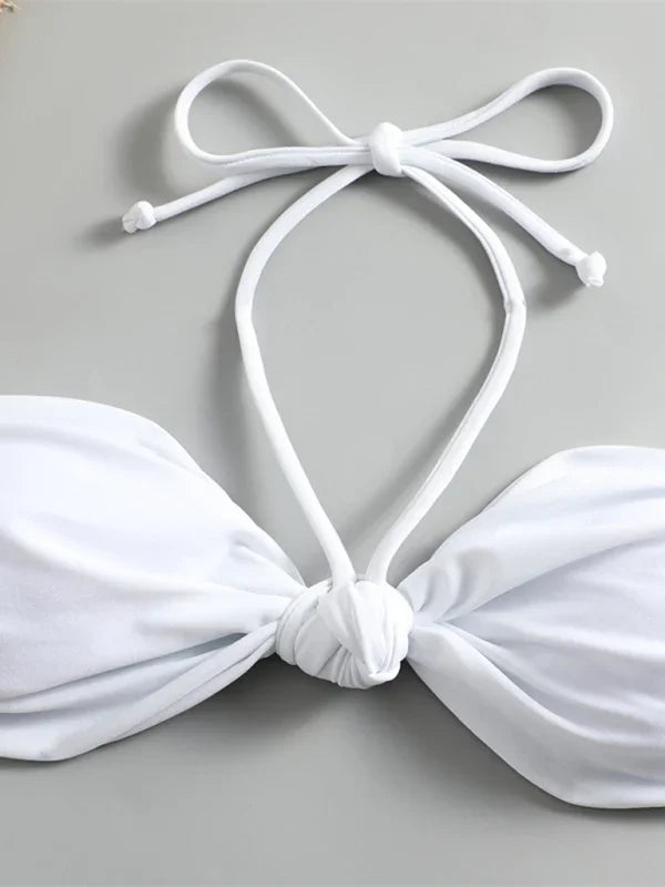 Women White Bandeau String Bikini Set
