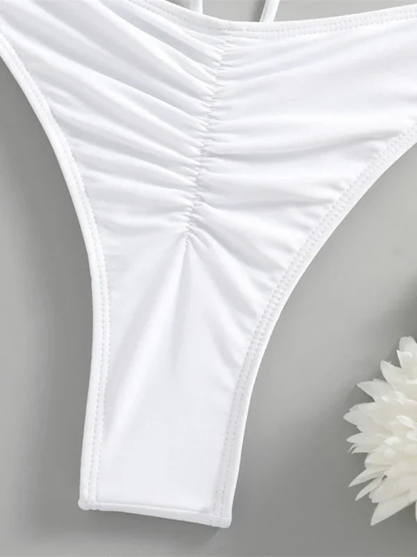 Women White Bandeau String Bikini Set