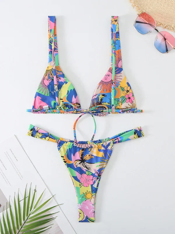 Women Floral High Cut Bikini Set