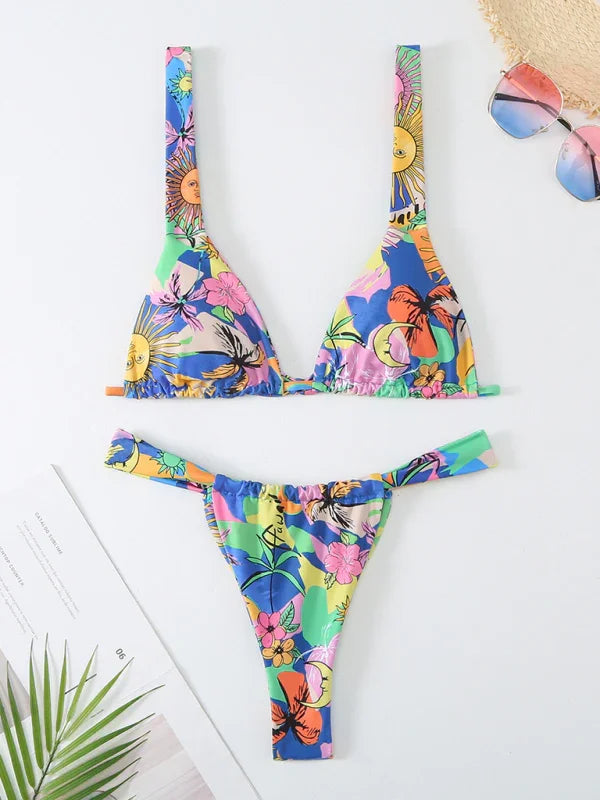 Women Floral High Cut Bikini Set