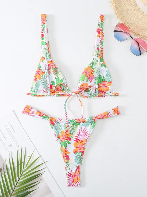 Women Floral High Cut Bikini Set