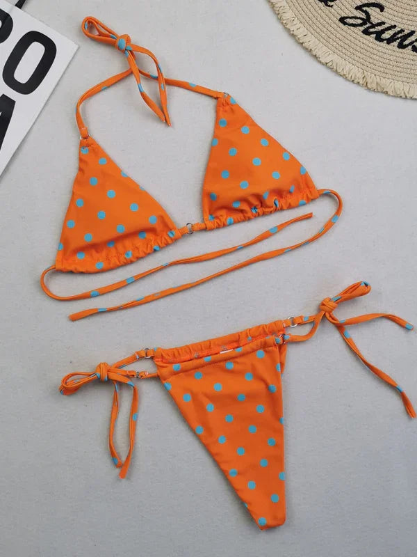 Ensemble de bikini ficelle à pois pour femme
