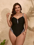 Women Black Animal Print One Piece Swimsuit