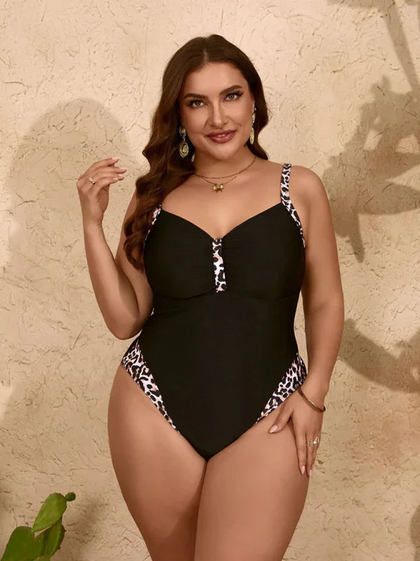 Women Black Animal Print One Piece Swimsuit