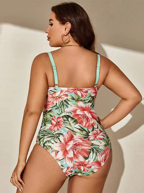 Women Floral Wrap One Piece Swimsuit