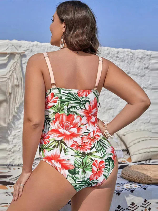 Women Floral Wrap One Piece Swimsuit