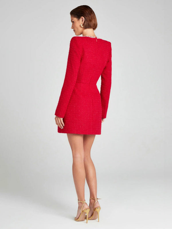 Elegant Beaded Square Neck Mini Dress